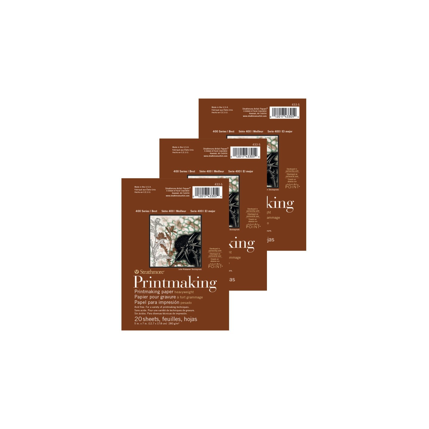 Strathmore 400 Series Printmaking Paper Pad, Heavyweight, Glue Binding, 20 Sheet, 5x7 inch, Pack of 3