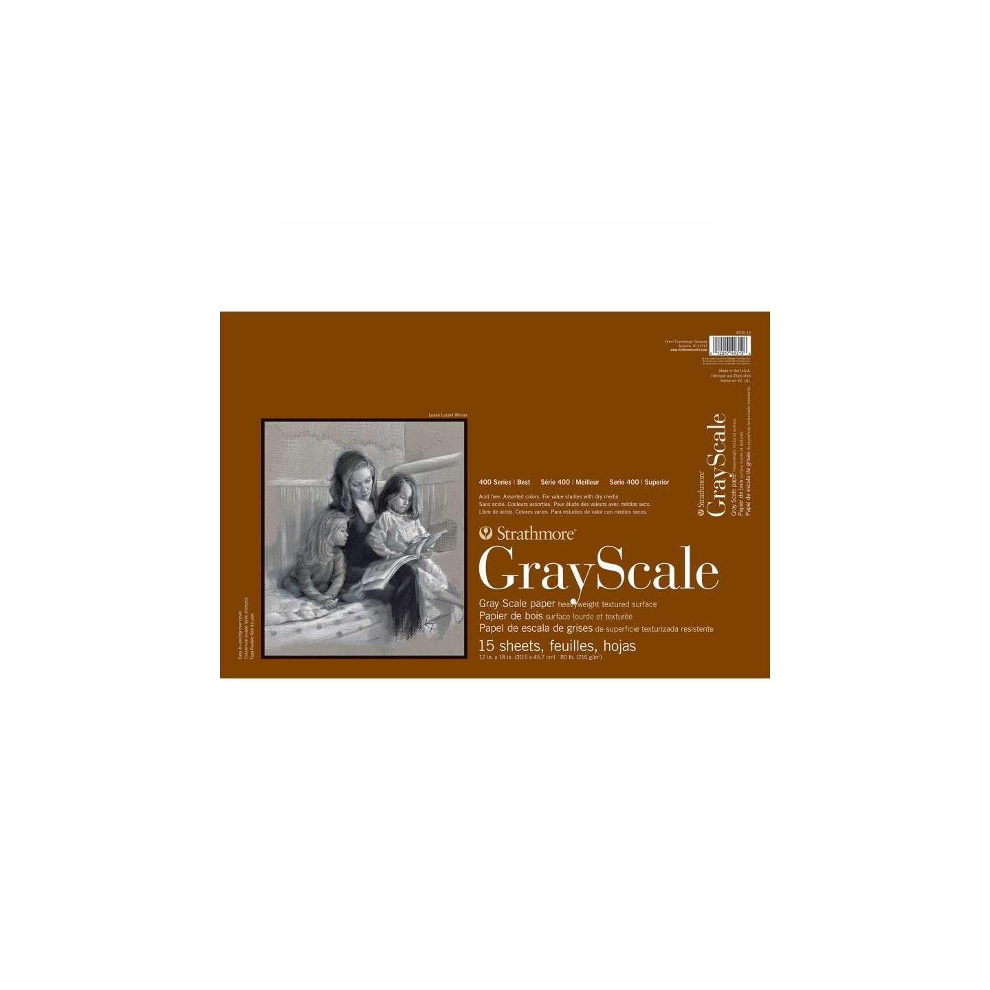 Strathmore 400 Series Grayscale Paper Pad, Glue Binding, 15 Sheet, 12x18 inch, 1 Count