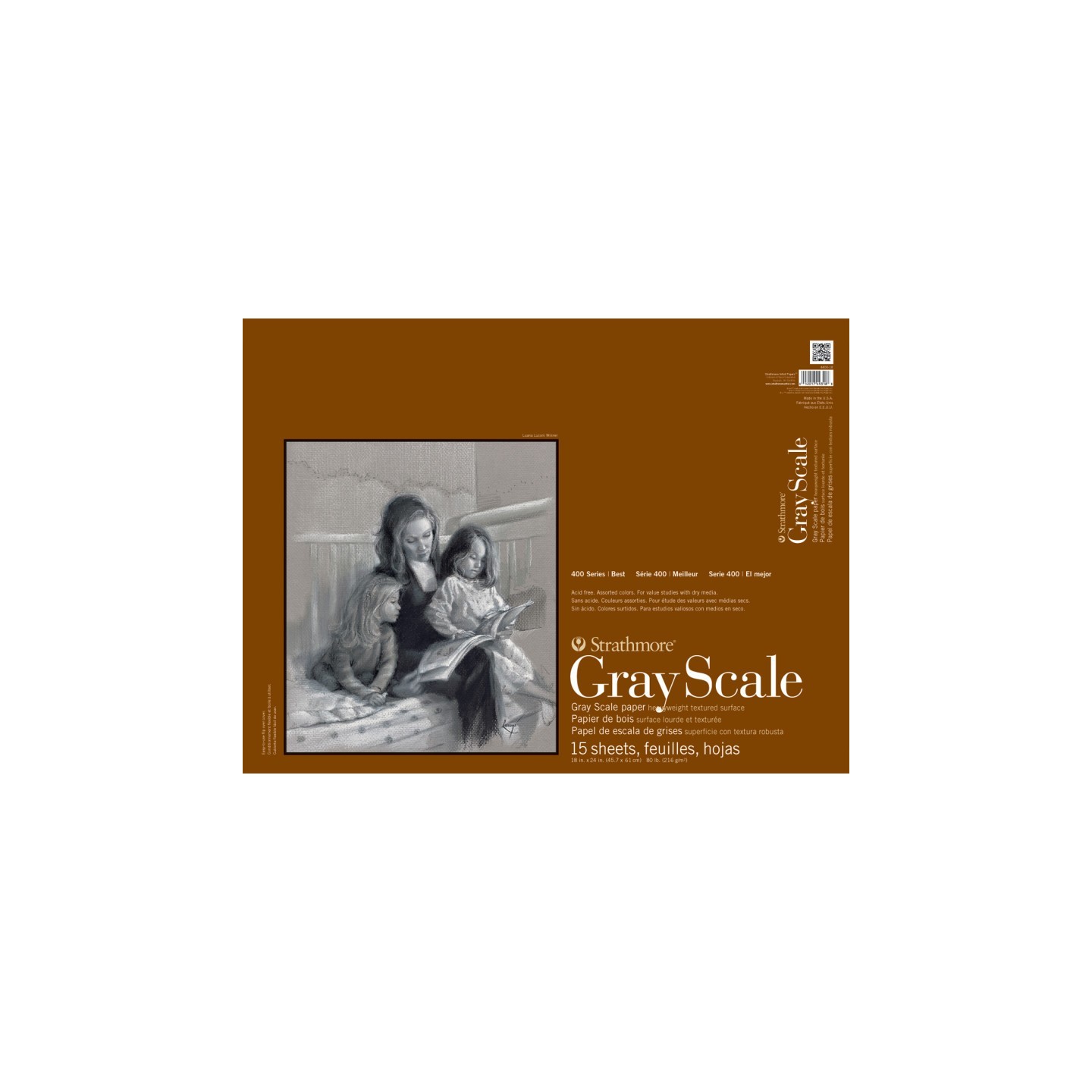 Strathmore 400 Series Grayscale Paper Pad, Glue Binding, 15 Sheet, 18x24 inch, 1 Count
