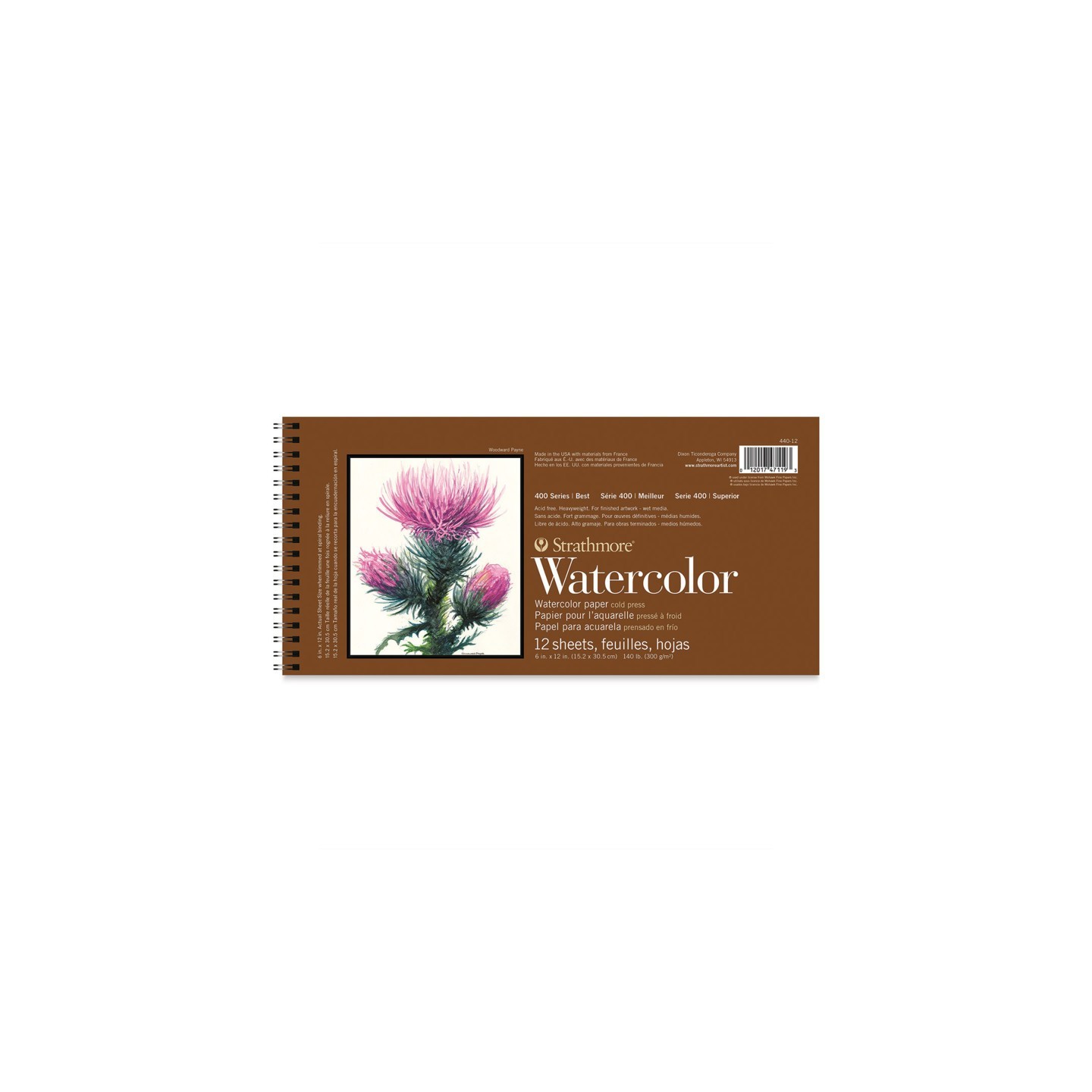 Strathmore 400 Series Watercolor Paper Pad, Cold Pressed, Tape Binding, 12 Sheet, 6x12 inch, 1 Count