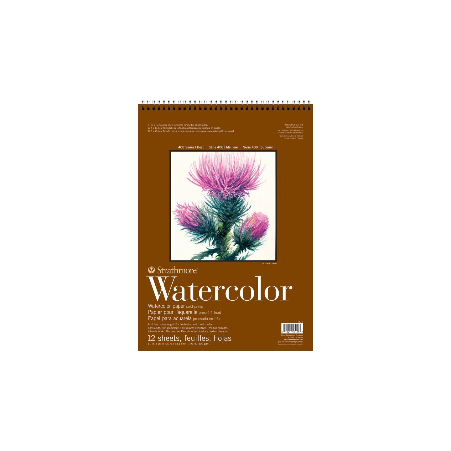 Strathmore 400 Series Watercolor Pad, Top Wire Binding, 12 Sheet, 11x15 inch, 1 Count
