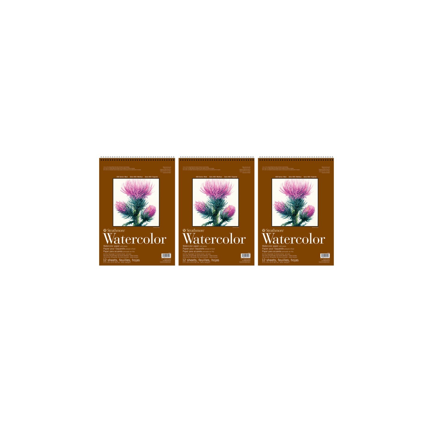 Strathmore 400 Series Watercolor Pad, Top Wire Binding, 12 Sheet, 11x15 inch, Pack of 3