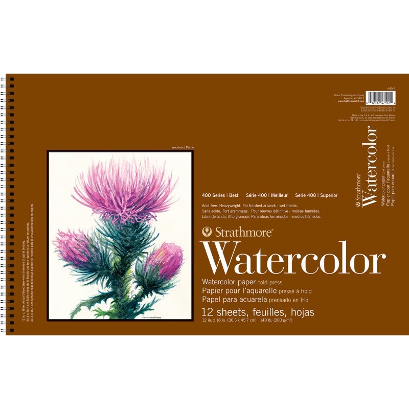 Strathmore 400 Series Watercolor Pad, Side Wire Binding, 12 Sheet, 12x18 inch, 1 Count