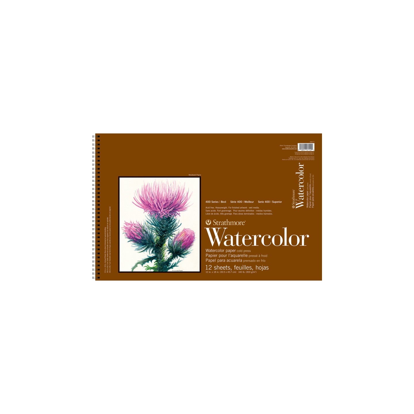 Strathmore 400 Series Watercolor Pad, Side Wire Binding, 12 Sheet, 12x18 inch, 1 Count