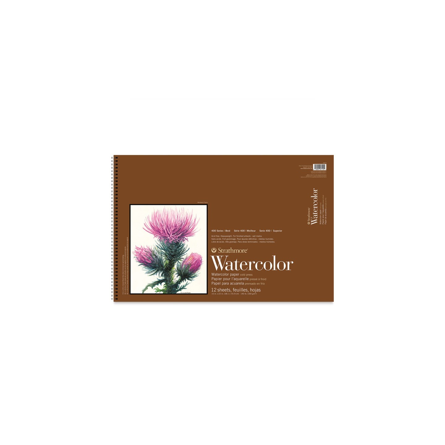 Strathmore 400 Series Watercolor Paper Pad, Cold Pressed, Top Wire Binding, 12 Sheet, 15x22 inch, 1 Count