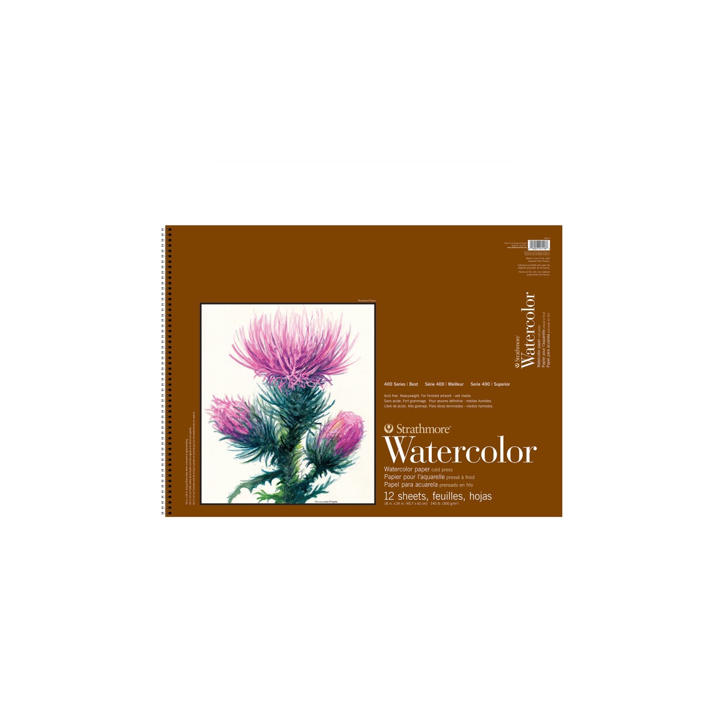 Strathmore 400 Series Watercolor Paper Pad, Cold Pressed, Side Wire Binding, 12 Sheet, 18x24 inch, 1 Count