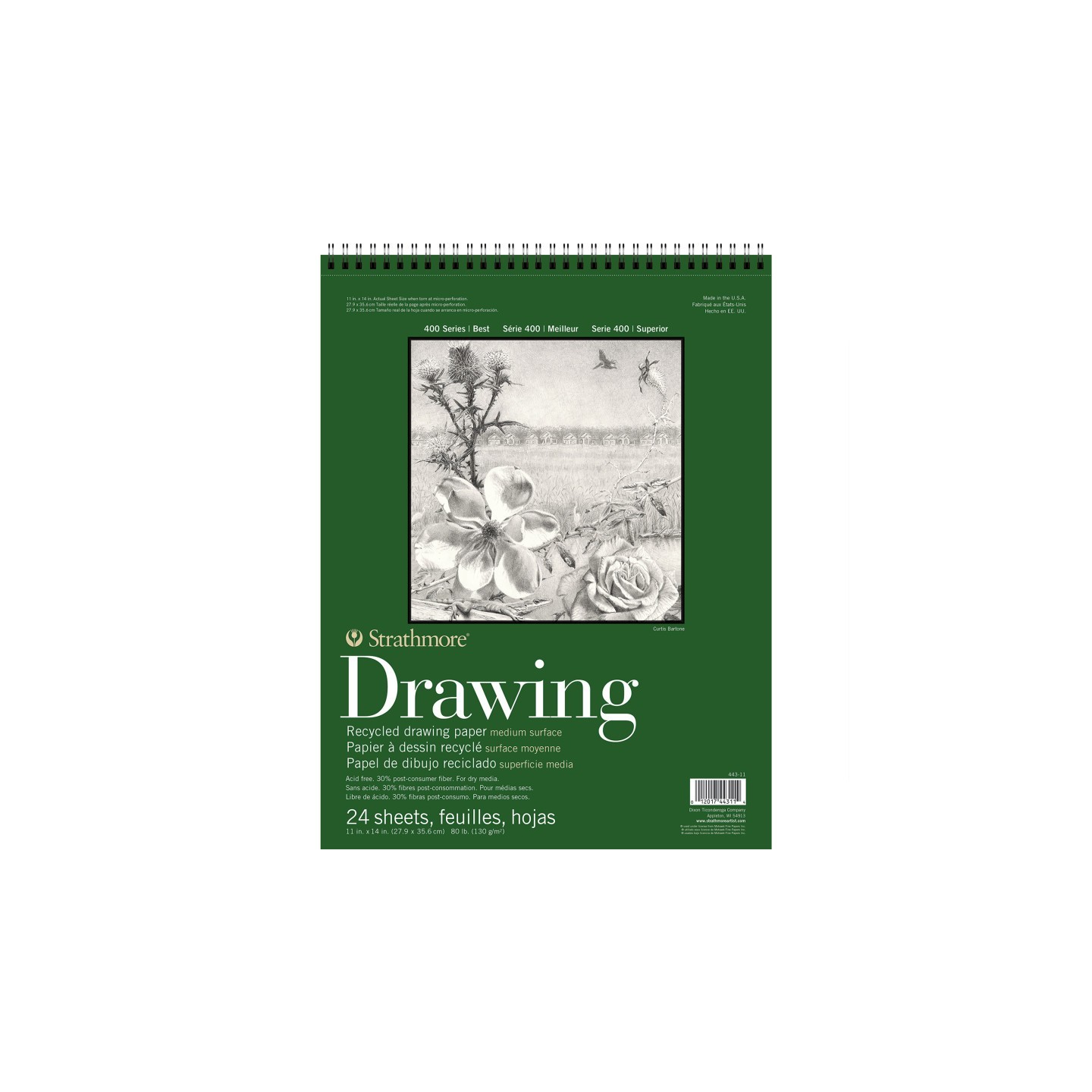 Strathmore 400 Series Drawing Paper Pad, Recycled, Top Wire Binding, 24 Sheet, 11x14 inch, 1 Count
