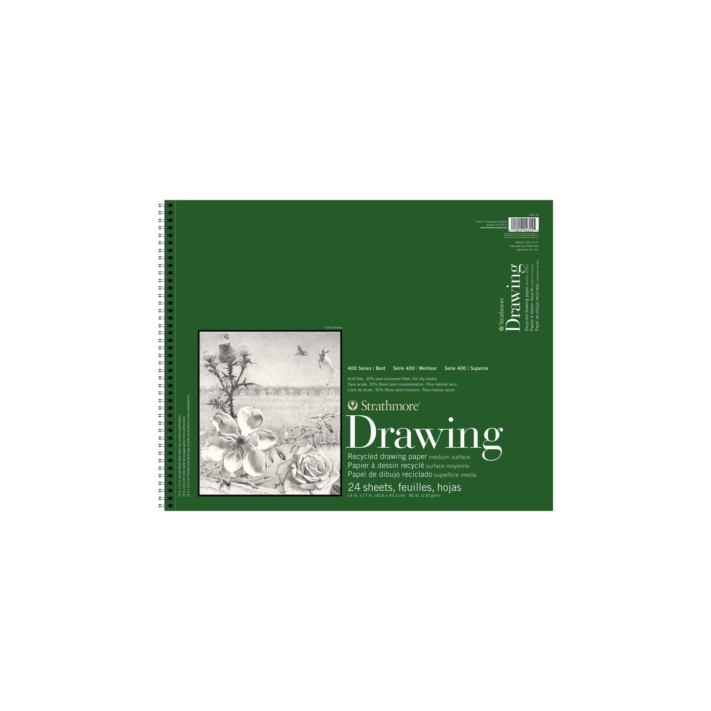 Strathmore 400 Series Drawing Pad, Recycled, Top Wire Binding, 24 Sheet, 14x17 inch, 1 Count