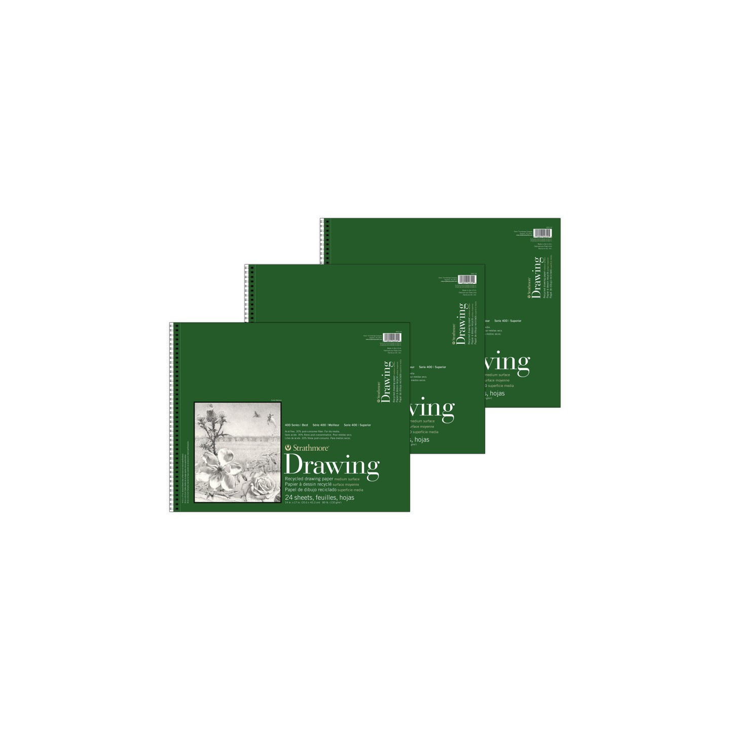 Strathmore 400 Series Drawing Pad, Recycled, Top Wire Binding, 24 Sheet, 14x17 inch, Pack of 3