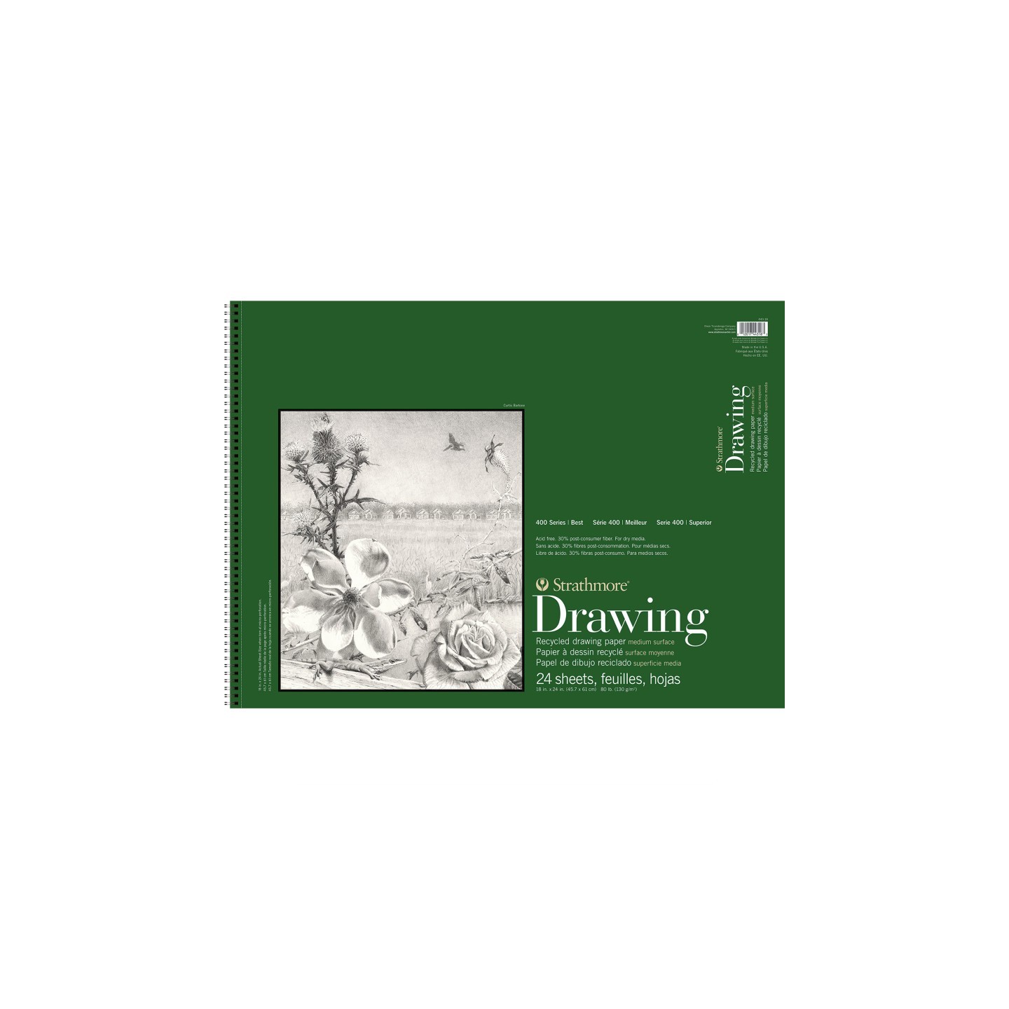 Strathmore 400 Series Drawing Paper Pad, Recycled, Side Wire Binding, 24 Sheet, 18x24 inch, 1 Count