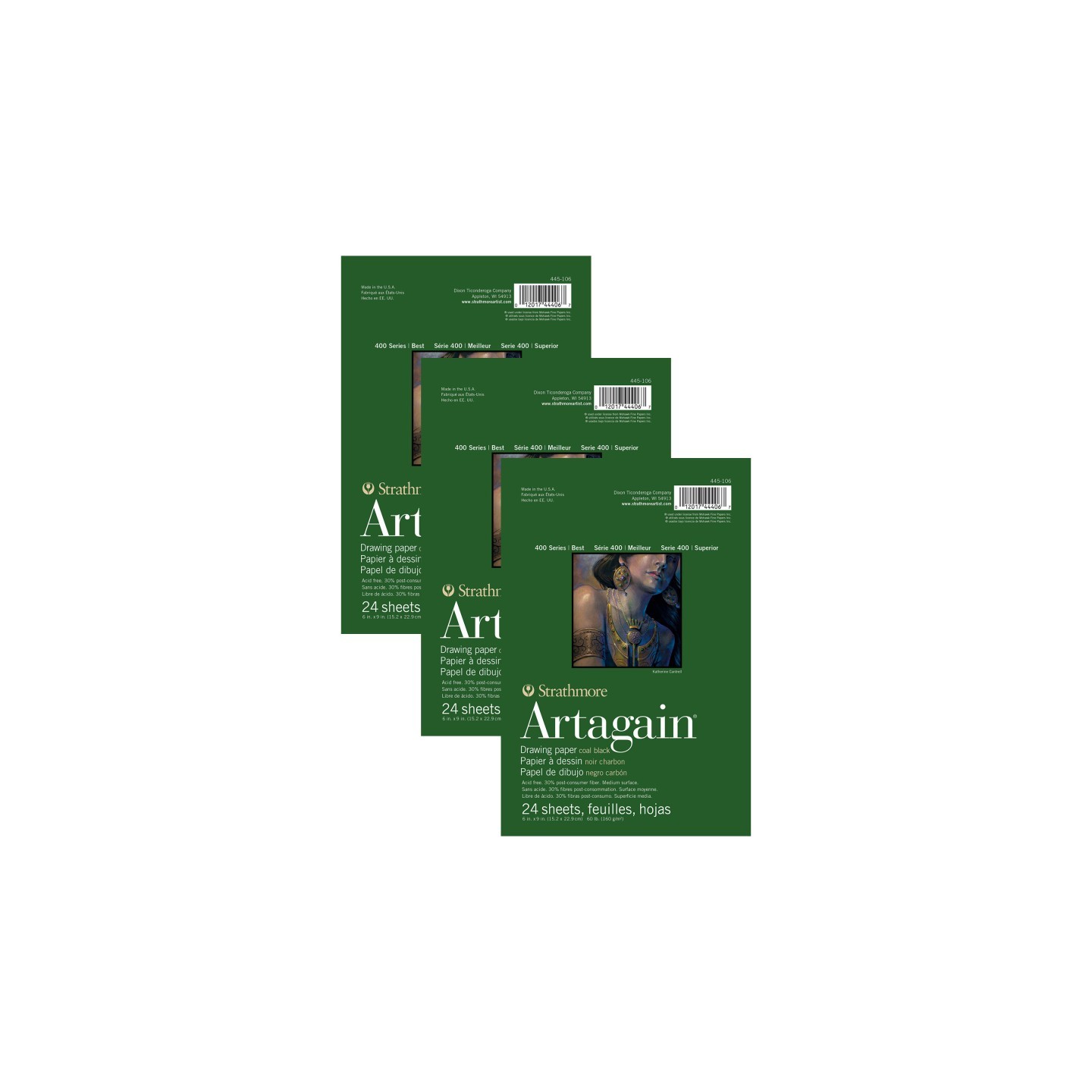 Strathmore 400 Series Artagain Pastel & Drawing Paper Pad, Coal Black, Glue Binding, 24 Sheet, 6x9 inch, Pack of 3