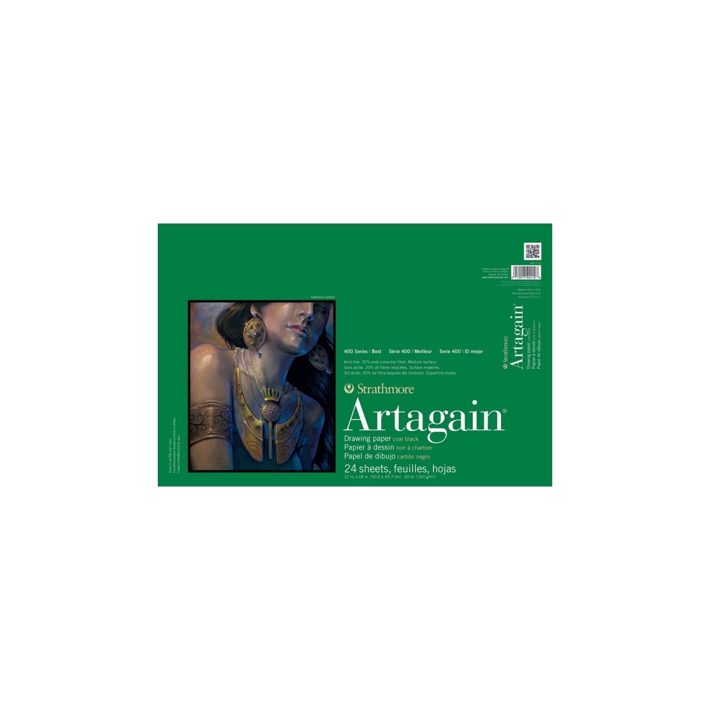 Strathmore 400 Series Artagain Pastel & Drawing Paper Pad, Coal Black, Glue Binding, 24 Sheet, 12x18 inch, 1 Count