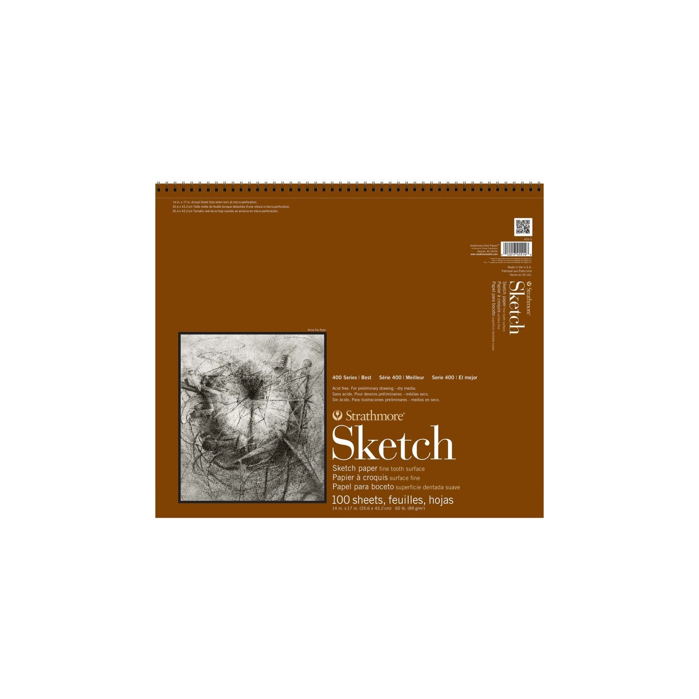 Strathmore 400 Series Sketch Paper Pad, Side Wire Binding, 100 Sheet, 14x17 inch, 1 Count