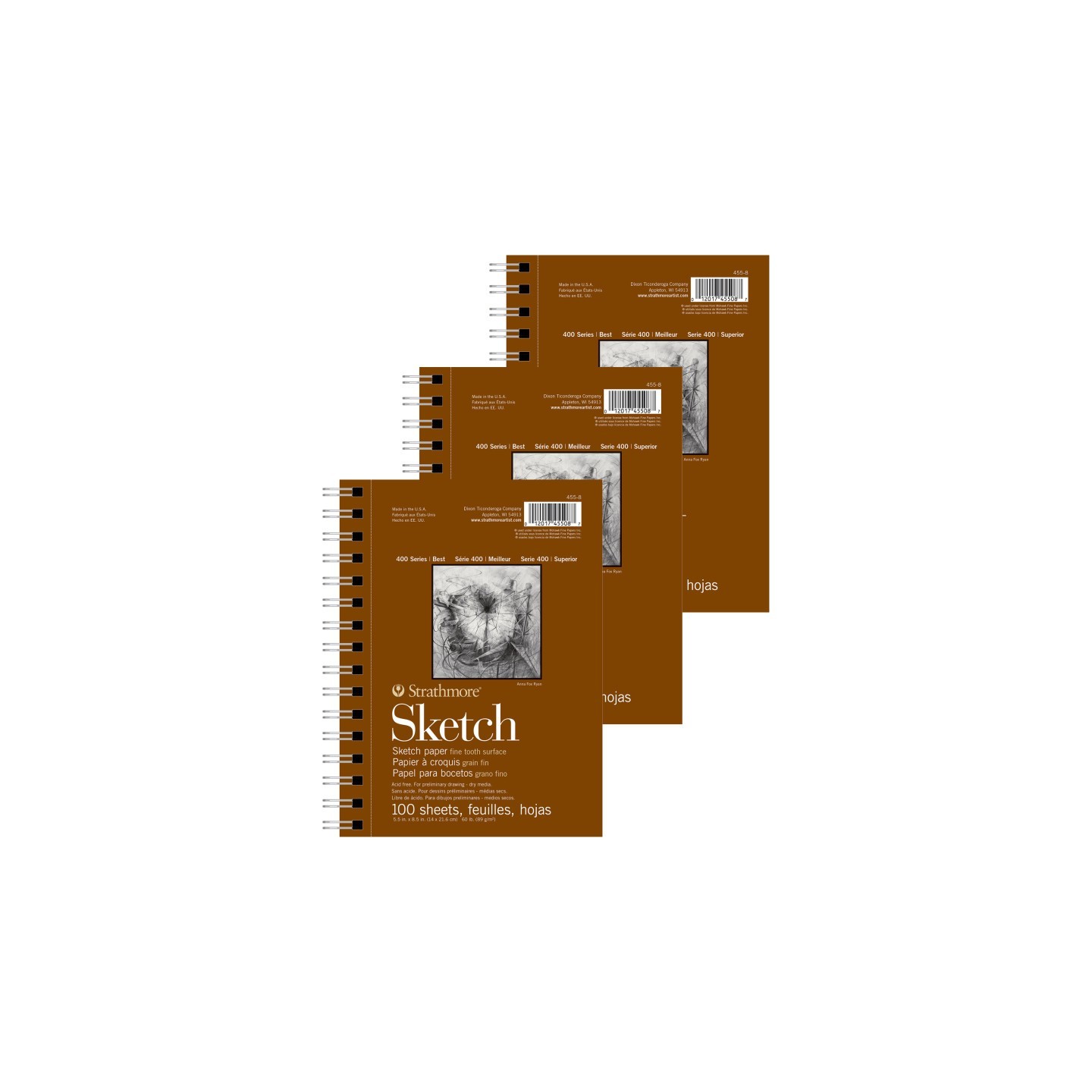 Strathmore 400 Series Sketch Pad, Side Wire Binding, 100 Sheet, 5.5x8.5 inch, Pack of 3