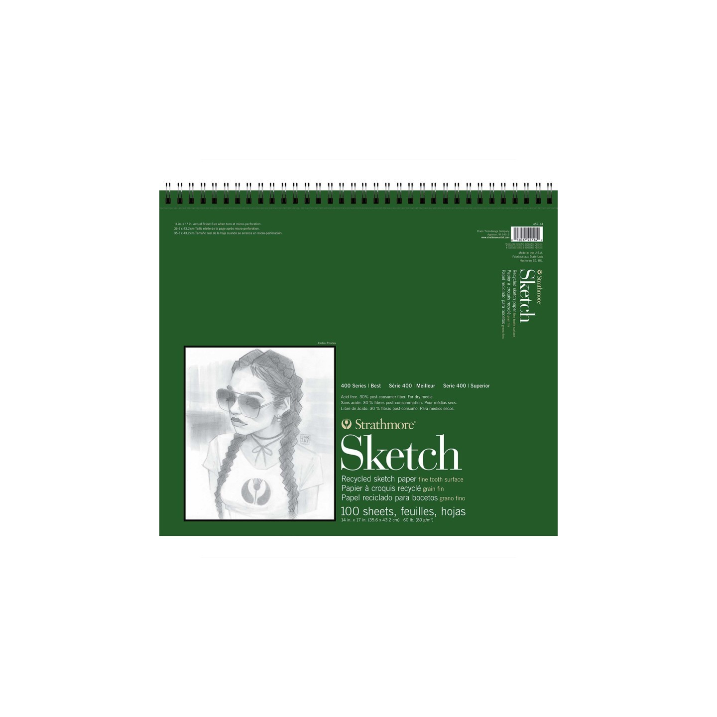 Strathmore 400 Series Sketch Paper Pad, Recycled, Side Wire Binding, 100 Sheet, 14x17 inch, 1 Count
