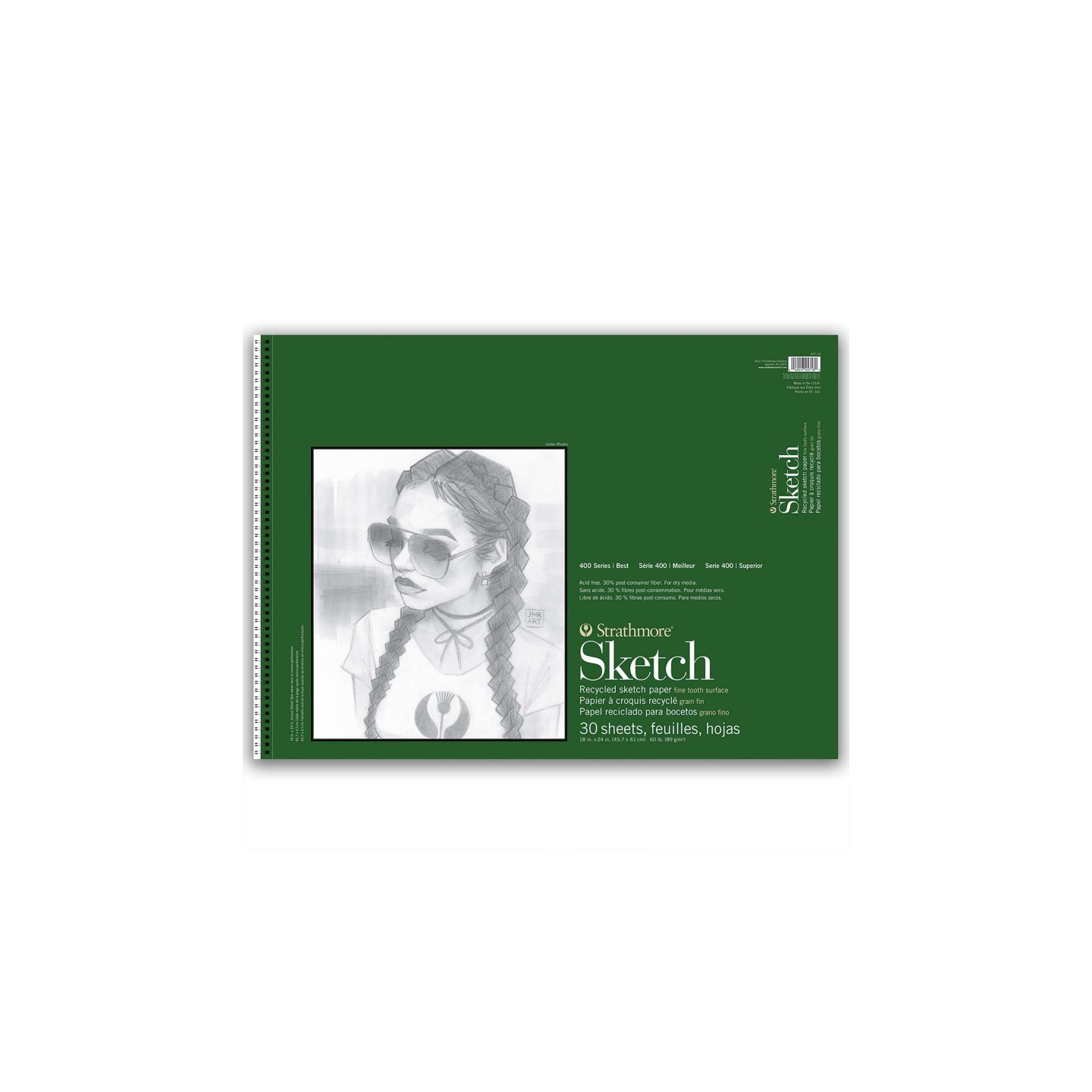 Strathmore 400 Series Sketch Paper Pad, Recycled, Side Wire Binding, 30 Sheet, 18x24 inch, 1 Count