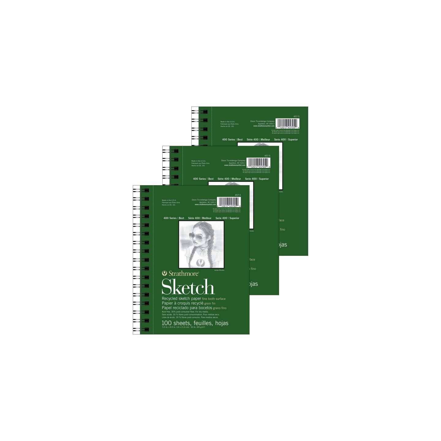Strathmore 400 Series Sketch Pad, Recycled, Side Wire Binding, 100 Sheet, 5.5x8.5 inch, Pack of 3