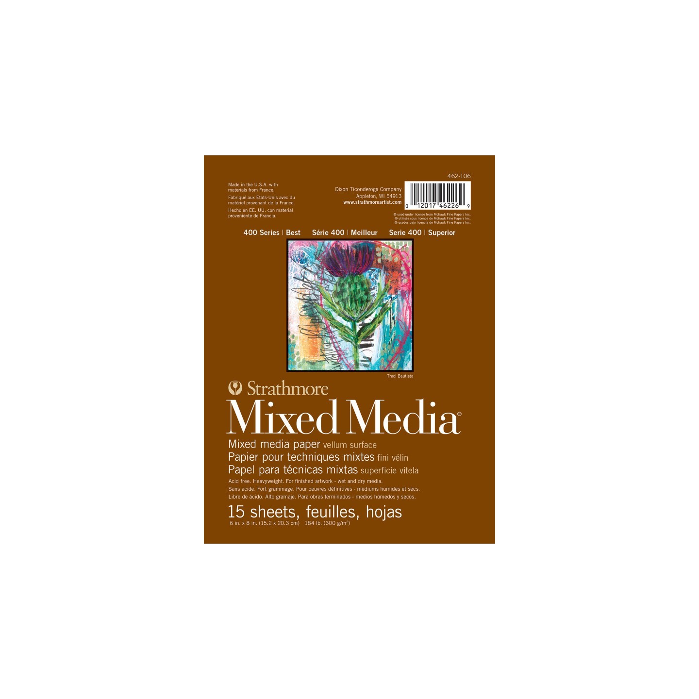 Strathmore 400 Series Mixed Media Pad, Glue Binding, 15 Sheet, 6x8 inch, 1 Count