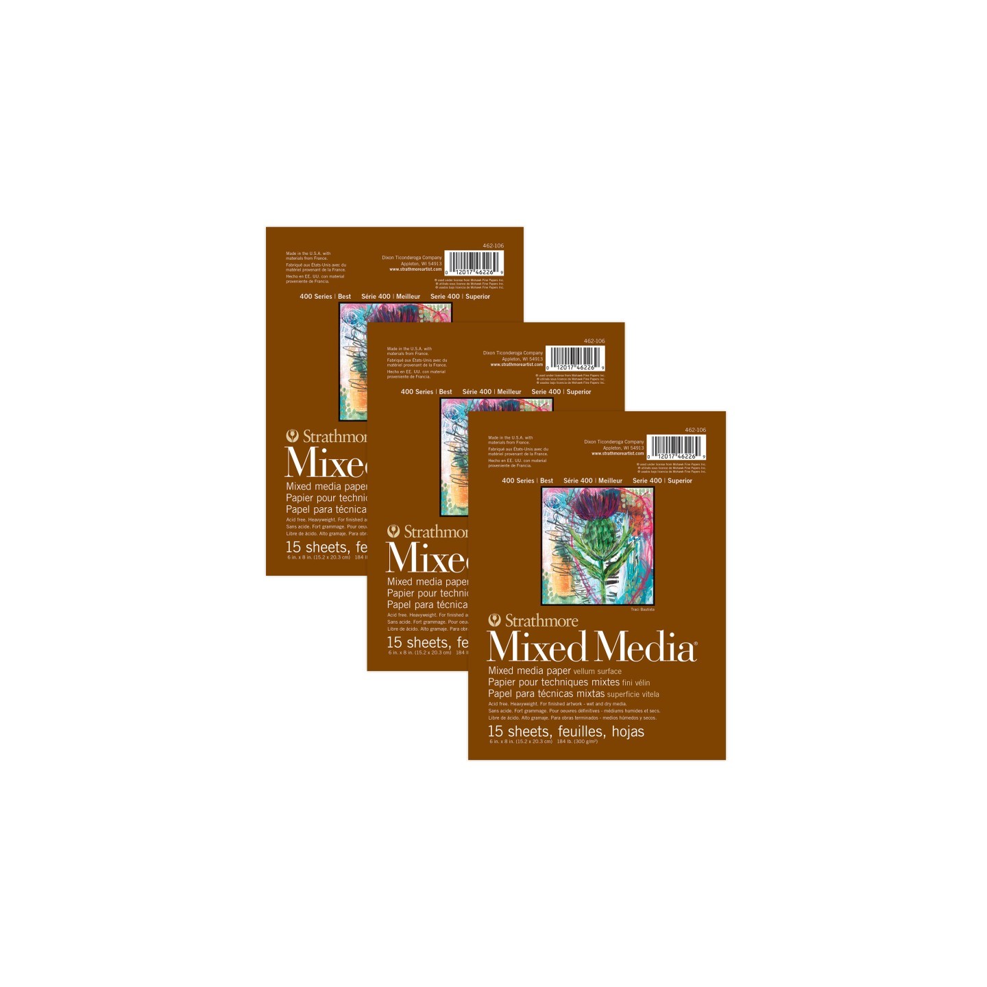 Strathmore 400 Series Mixed Media Pad, Glue Binding, 15 Sheet, 6x8 inch, Pack of 3