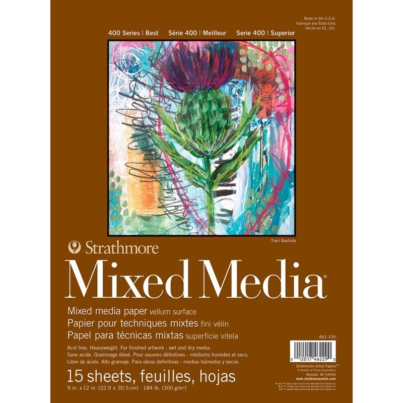 Strathmore 400 Series Mixed Media Paper Pad, Glue Binding, 15 Sheet, 9x12 inch, 1 Count
