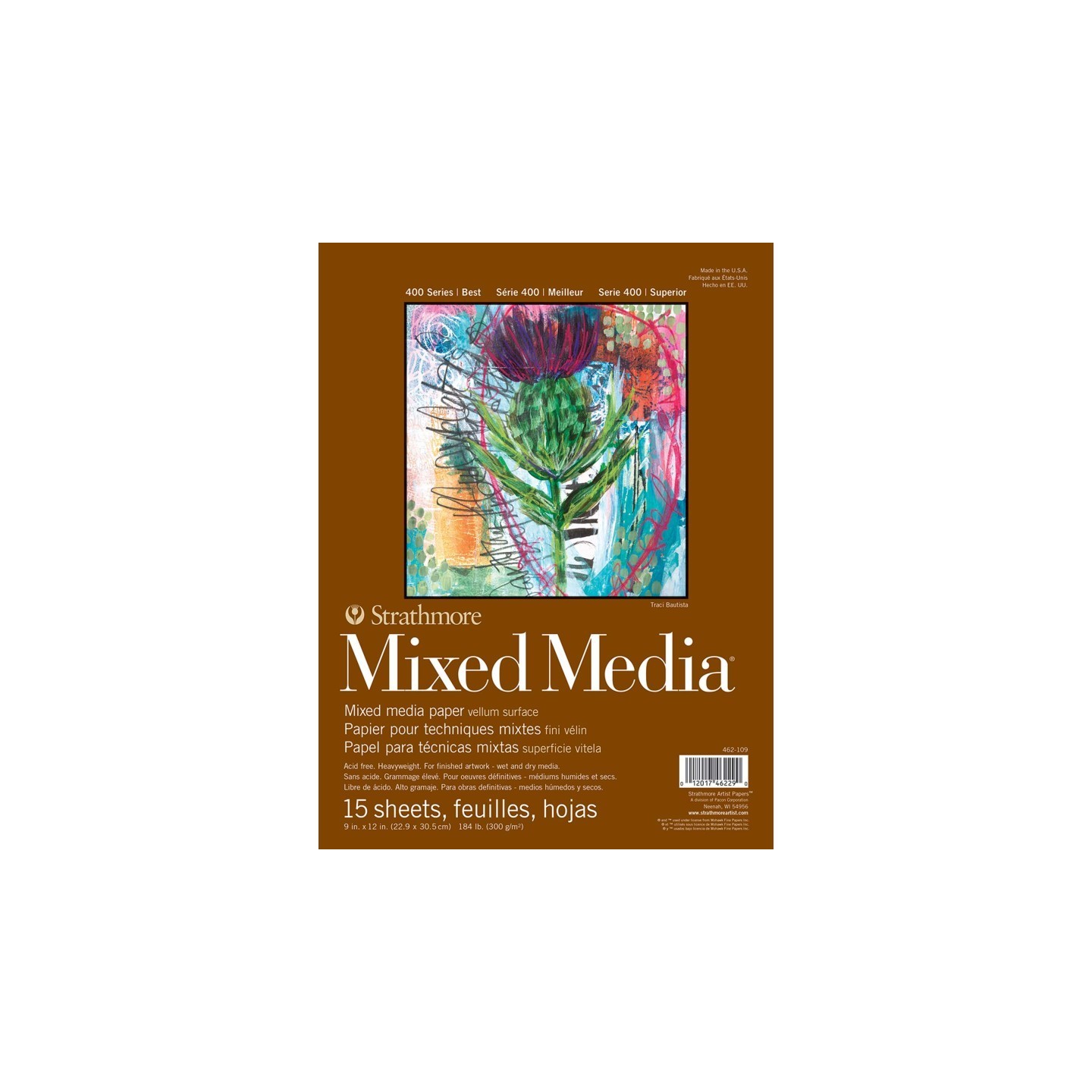 Strathmore 400 Series Mixed Media Paper Pad, Glue Binding, 15 Sheet, 9x12 inch, 1 Count