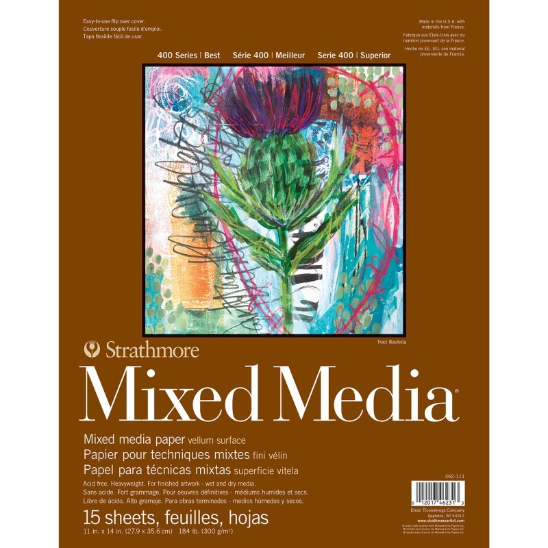 Strathmore 400 Series Mixed Media Pad, Glue Binding, 15 Sheet, 11x14 inch, 1 Count