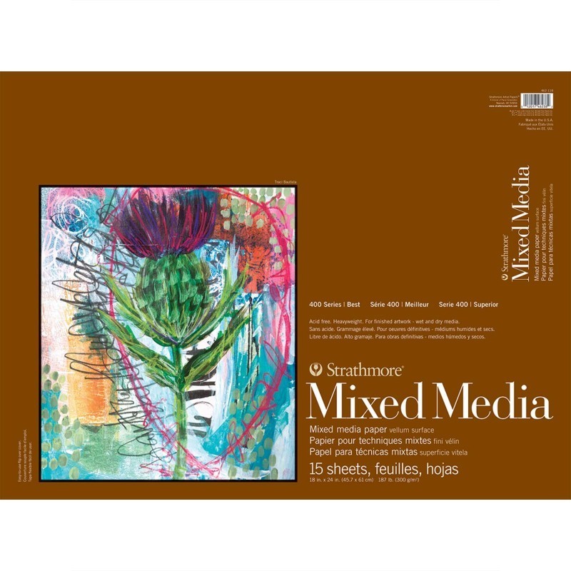 Strathmore 400 Series Mixed Media Paper Pad, Glue Binding, 15 Sheet, 18x24 inch, 1 Count