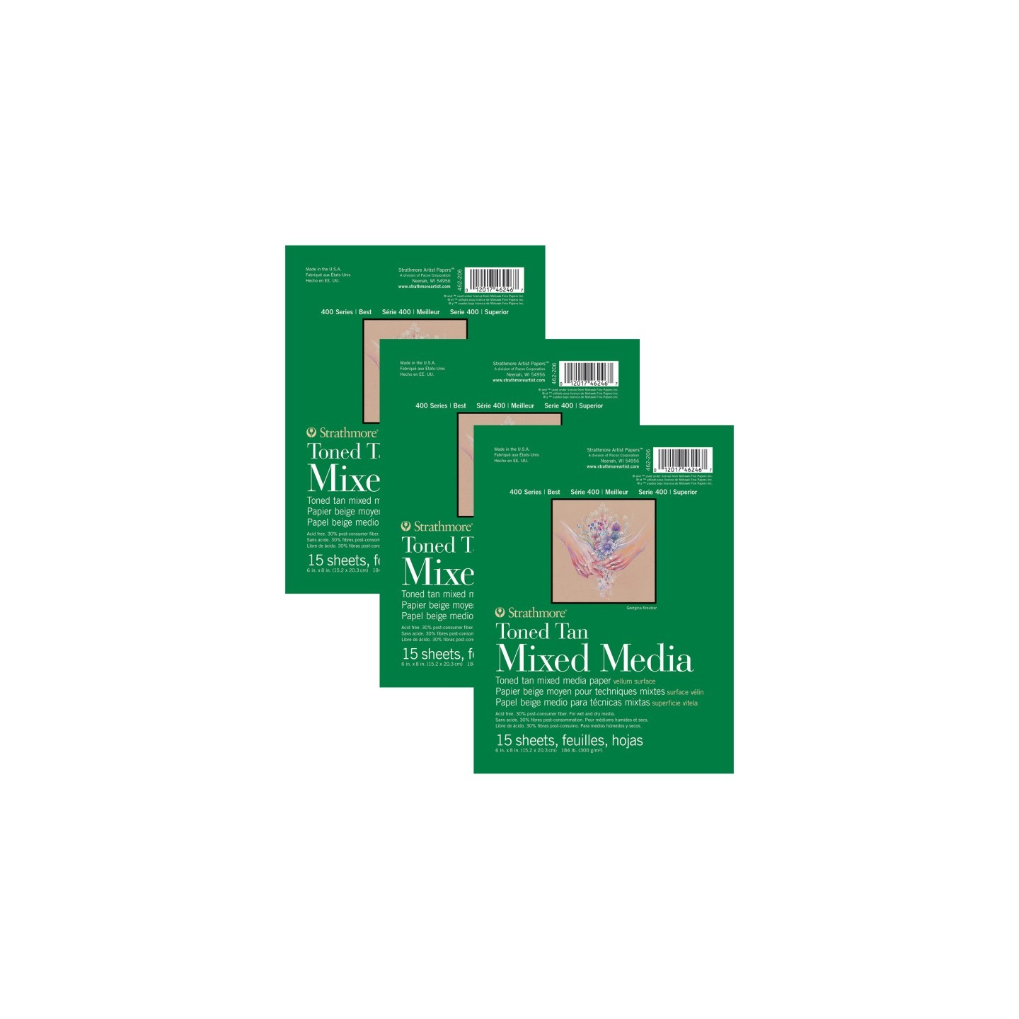 Strathmore 400 Series Mixed Media Pad, Toned Tan, Glue Binding, 15 Sheet, 6x8 inch, Pack of 3
