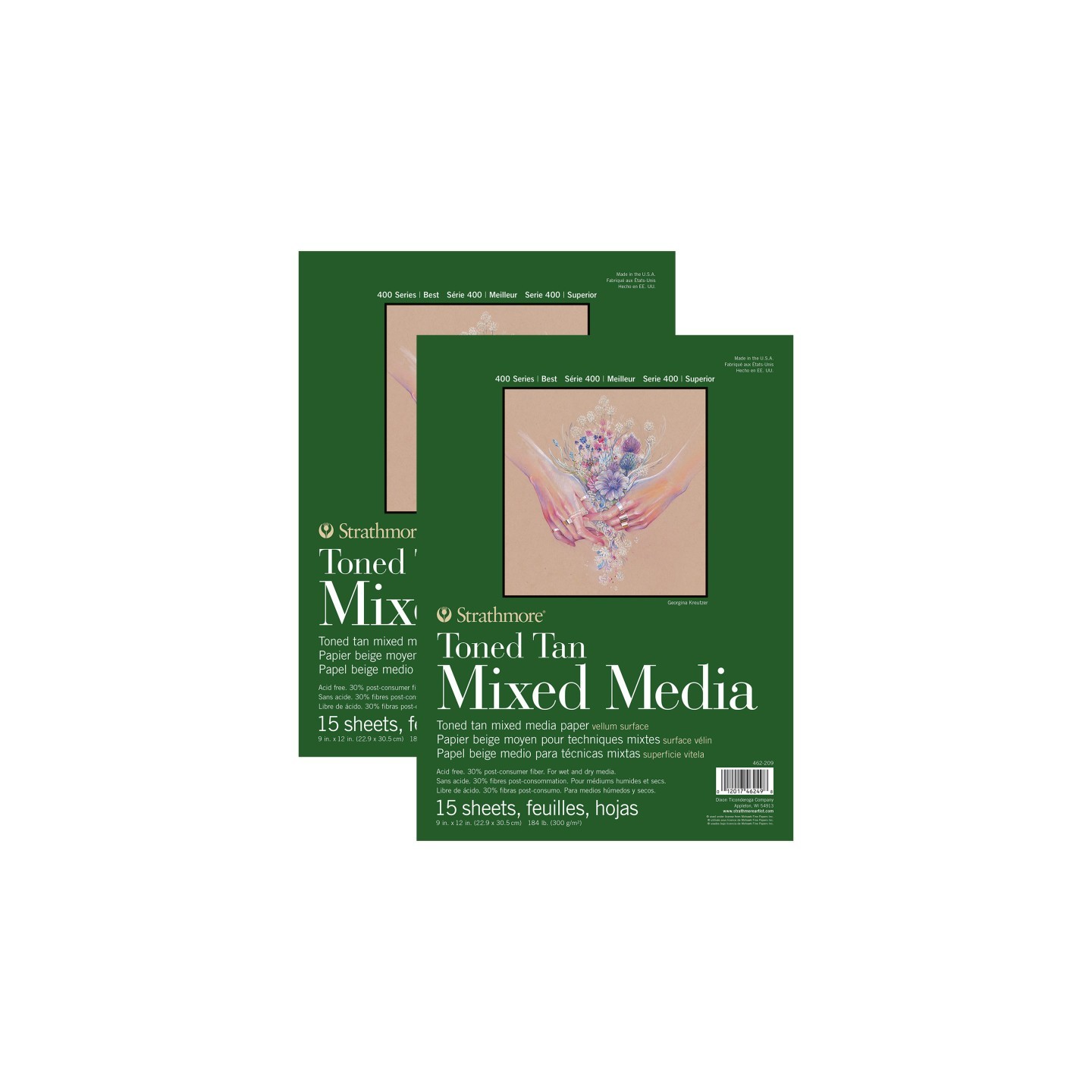 Strathmore 400 Series Mixed Media Pad, Toned Tan, Glue Binding, 15 Sheet, 9x12 inch, Pack of 2