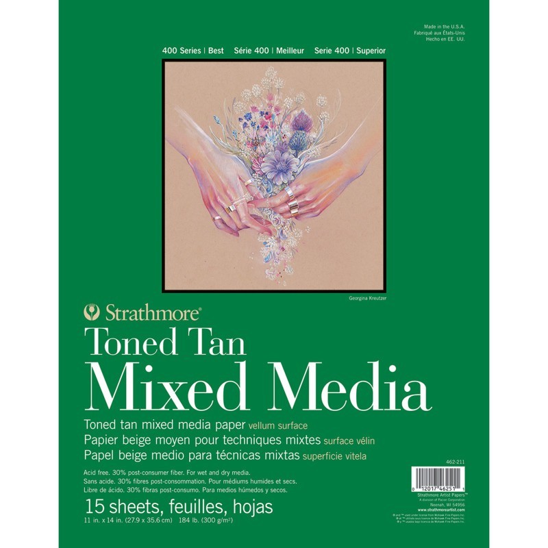 Strathmore 400 Series Mixed Media Pad, Toned Tan, Glue Binding, 15 Sheet, 11x14 inch, 1 Count