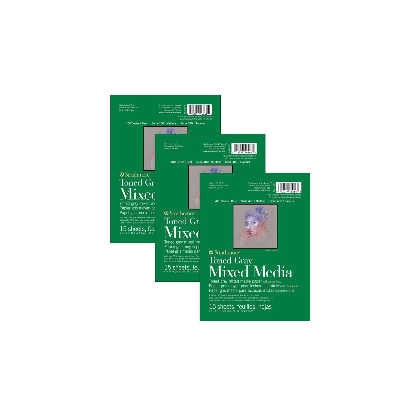 Strathmore 400 Series Mixed Media Pad, Toned Gray, Glue Binding, 15 Sheet, 6x8 inch, Pack of 3