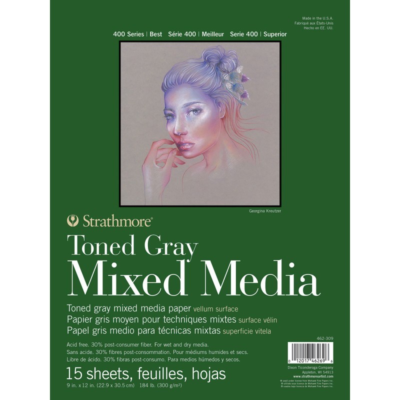 Strathmore 400 Series Mixed Media Pad, Toned Gray, Glue Binding, 9x12 inch, 15 Sheet, 1 Count