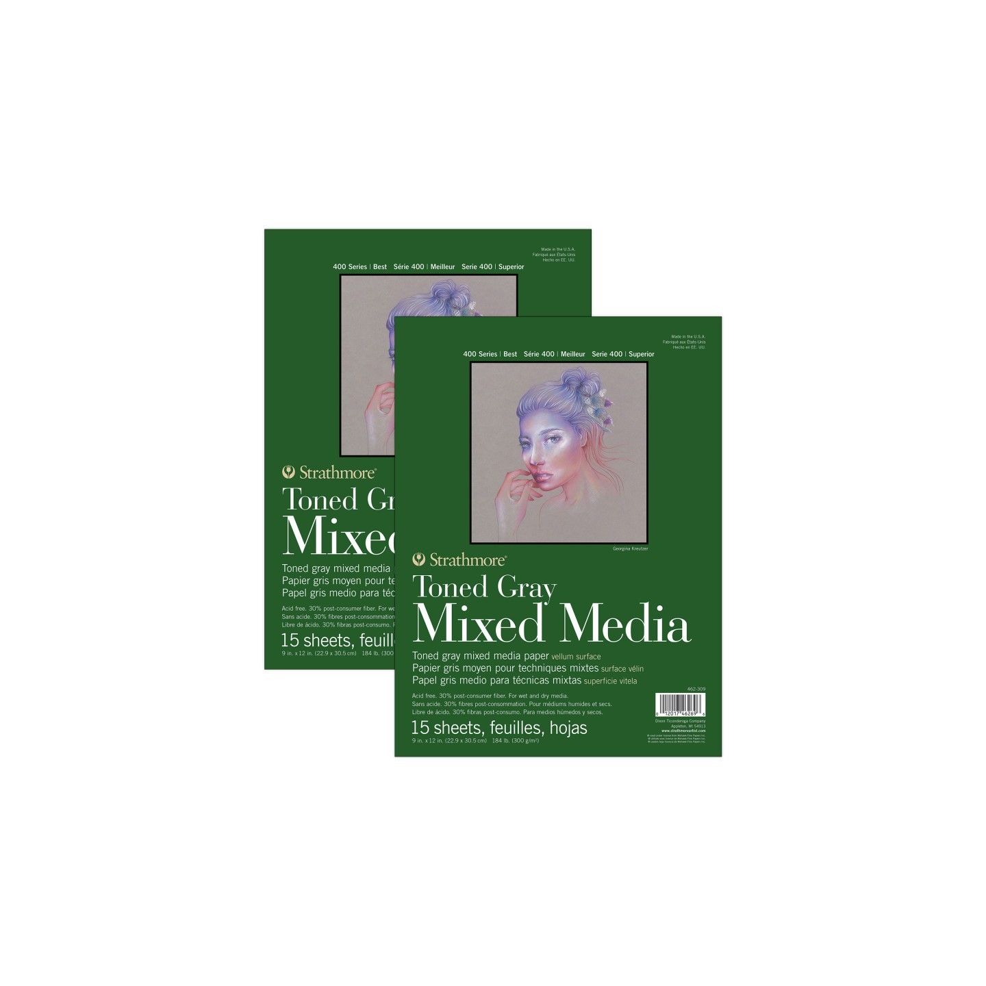 Strathmore 400 Series Mixed Media Pad, Toned Gray, Glue Binding, 9x12 inch, 15 Sheet, Pack of 2
