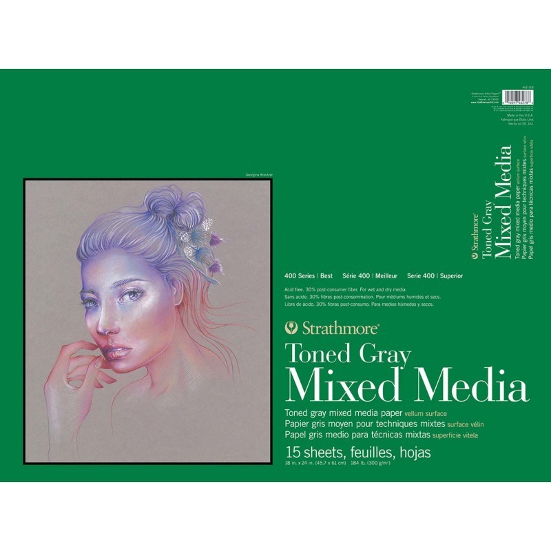 Strathmore 400 Series Mixed Media Paper Pad, Toned Gray, Glue Binding, 15 Sheet, 18x24 inch, 1 Count