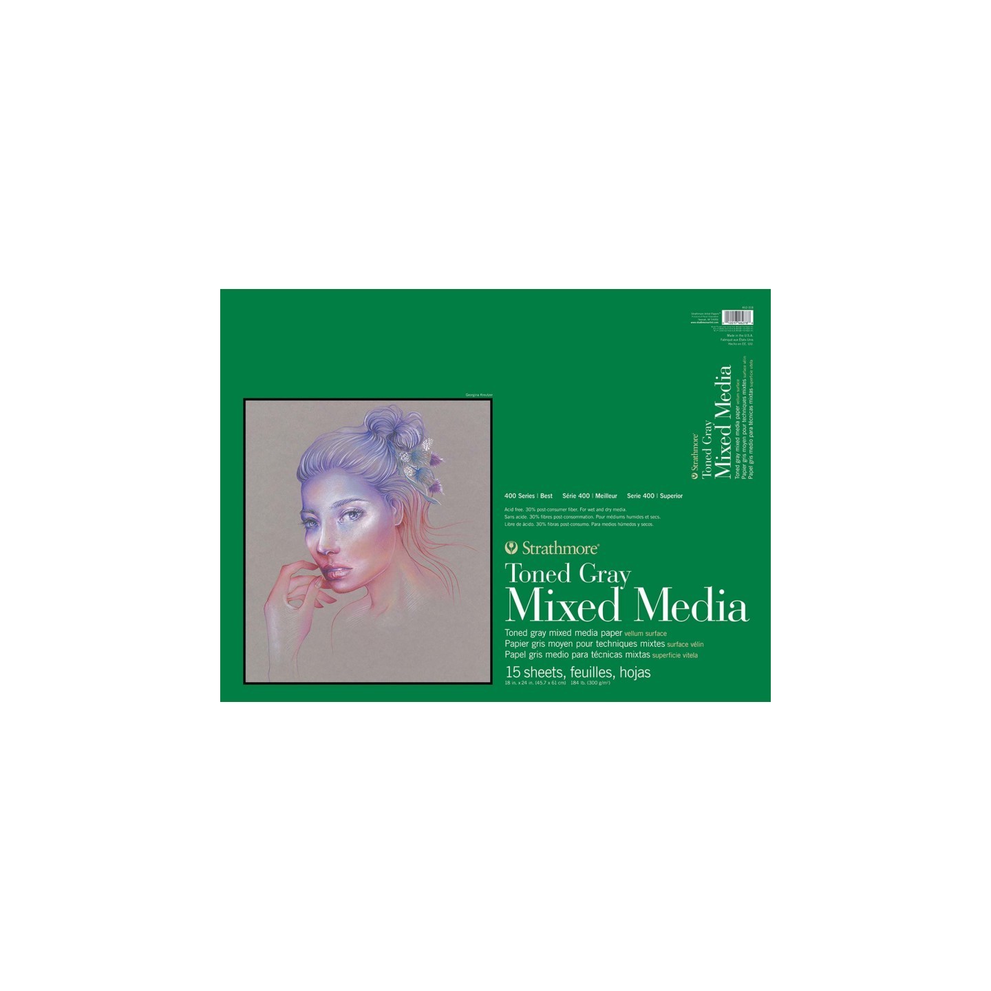 Strathmore 400 Series Mixed Media Paper Pad, Toned Gray, Glue Binding, 15 Sheet, 18x24 inch, 1 Count
