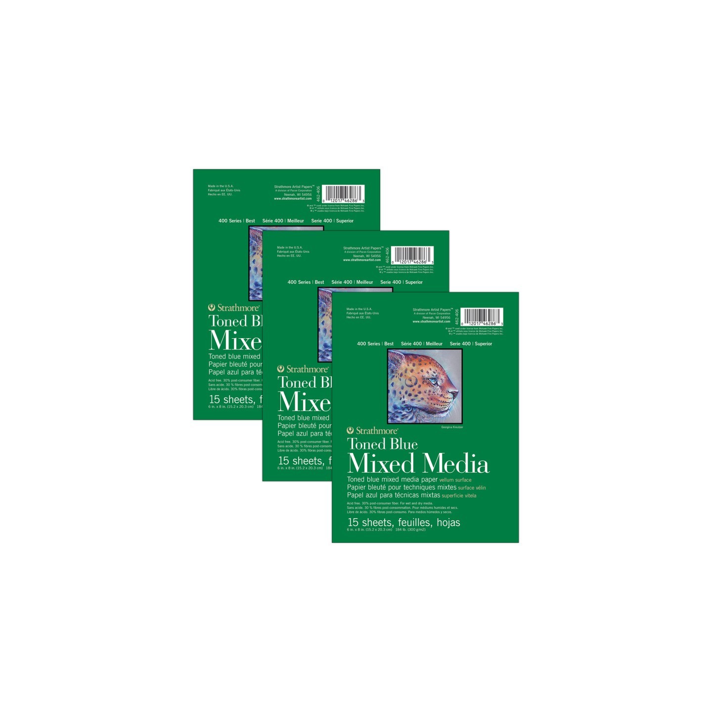 Strathmore 400 Series Mixed Media Pad, Toned Blue, Glue Binding, 15 Sheet, 6x8 inch, Pack of 3