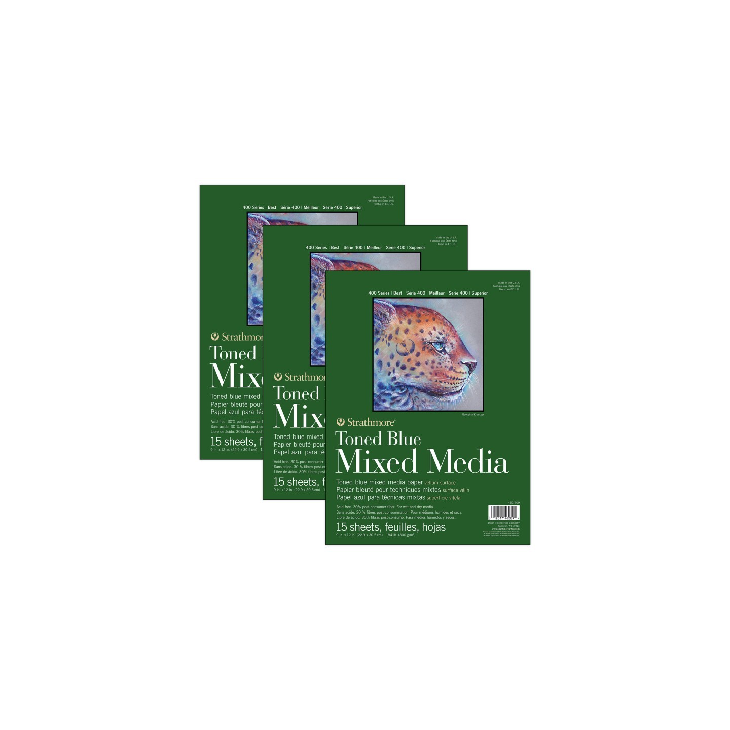 Strathmore 400 Series Mixed Media Pad, Toned Blue, Glue Binding, 15 Sheet, 9x12 inch, Pack of 3