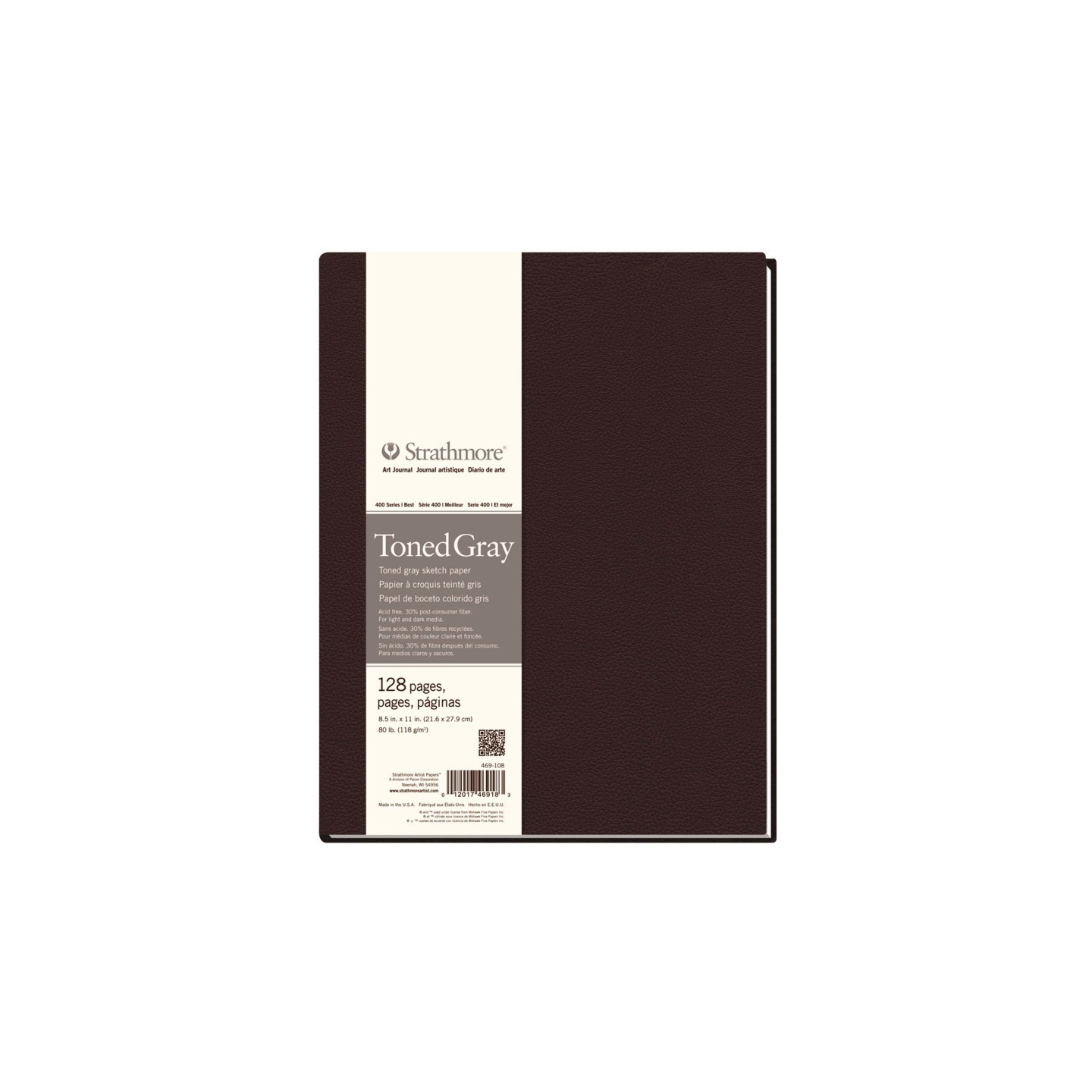 Strathmore 400 Series Art Journal Sketch Paper, Toned Gray, Hardbound Binding, 128 Page/64 Sheet, 8.5x11 inch, 1 Count