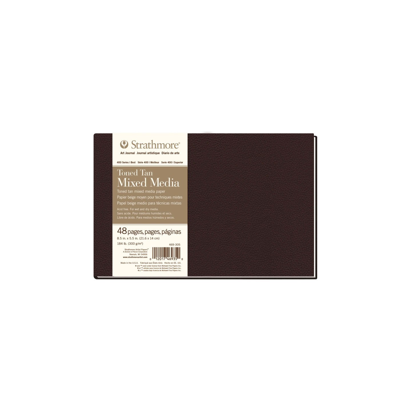 Strathmore 400 Series Art Journal Mixed Media Paper, Toned Tan, Hardbound Binding, 96 Page/48 Sheet, 8.5x5.5 inch, 1 Count