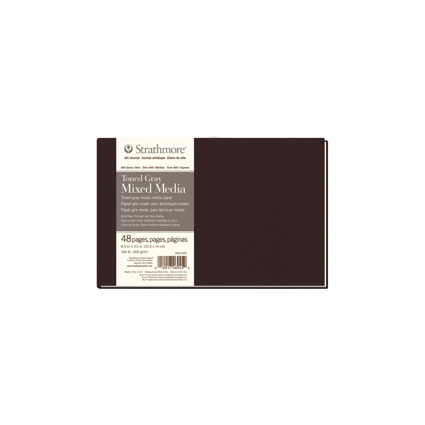 Strathmore 400 Series Art Journal Mixed Media Paper, Toned Gray, Hardbound Binding, 48 Sheet, 8.5x5.5 inch, 1 Count