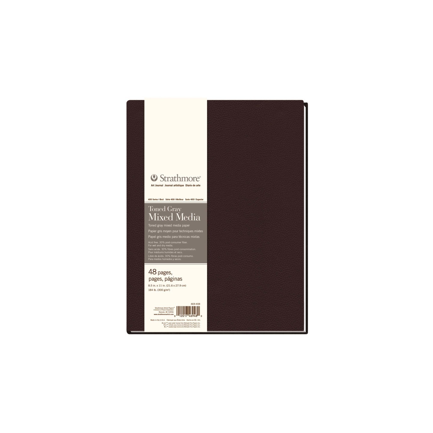 Strathmore 400 Series Art Journal Mixed Media Paper, Toned Gray, Hardbound Binding, 96 Page/48 Sheet, 8.5x11 inch, 1 Count