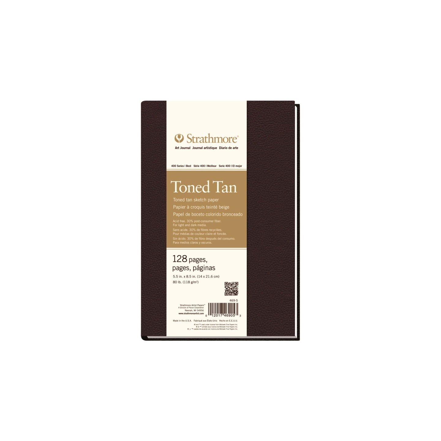 Strathmore 400 Series Art Journal Sketch Paper, Toned Tan, Hardbound Binding, 64 Sheet, 5.5x8.5 inch, 1 Count