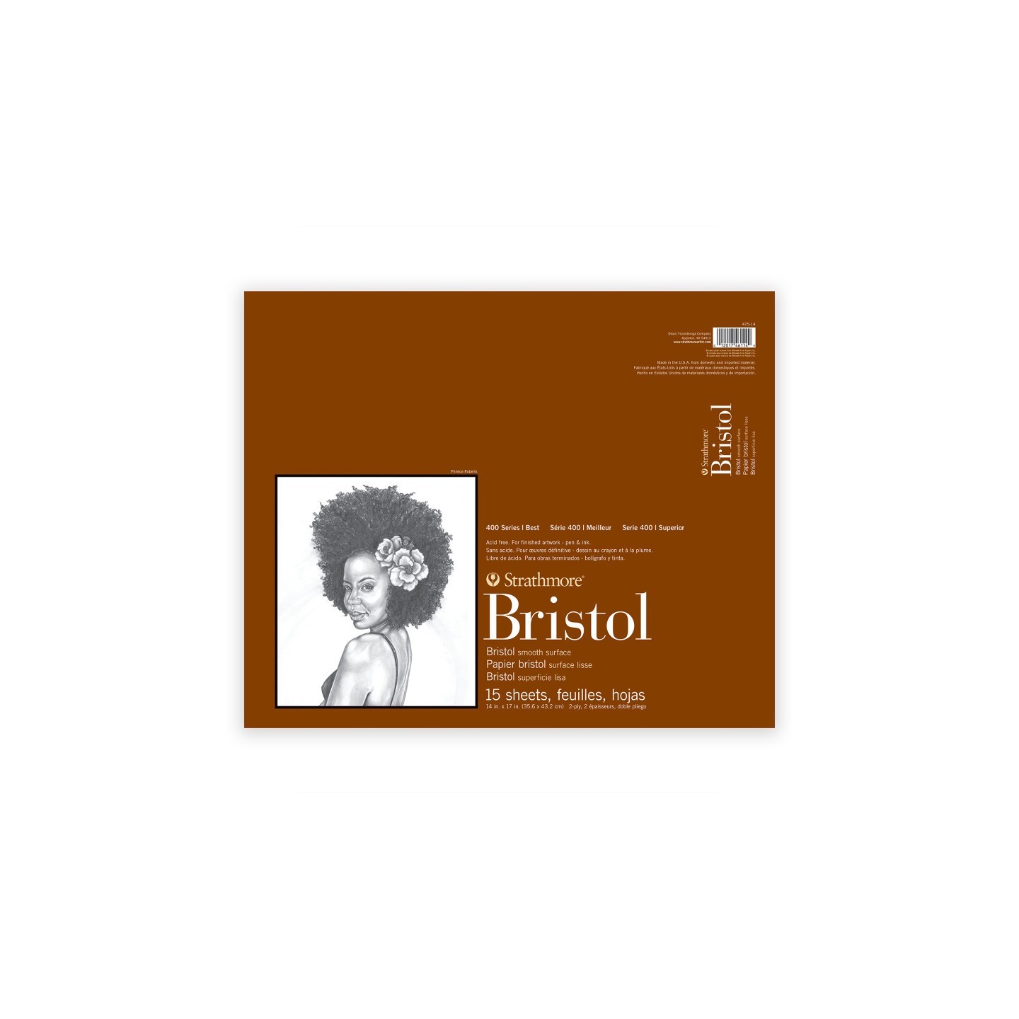 Strathmore 400 Series Bristol Paper Pad, Smooth Finish, 2-Ply, Tape Binding, 15 Sheet, 14x17 inch, 1 Count
