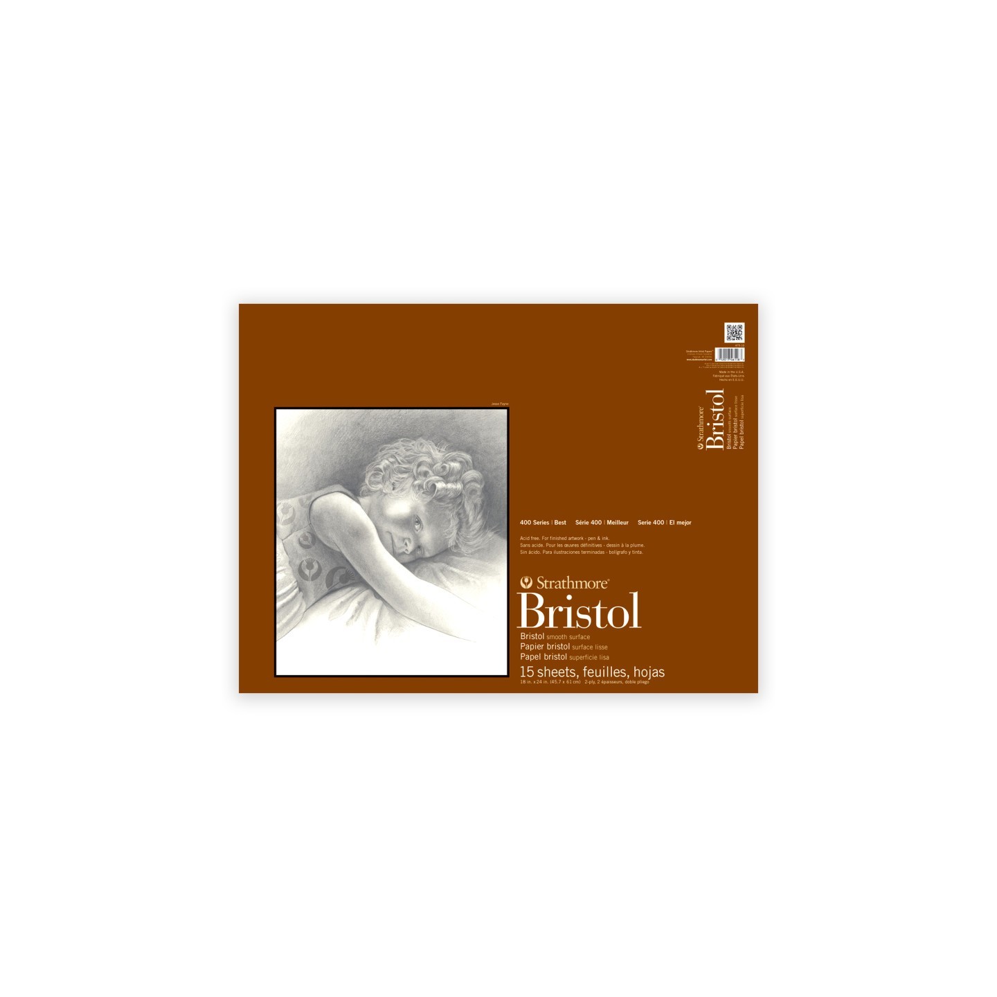 Strathmore 400 Series Bristol Paper Pad, Smooth Finish, 2-Ply, Tape Binding, 15 Sheet, 18x24 inch, 1 Count