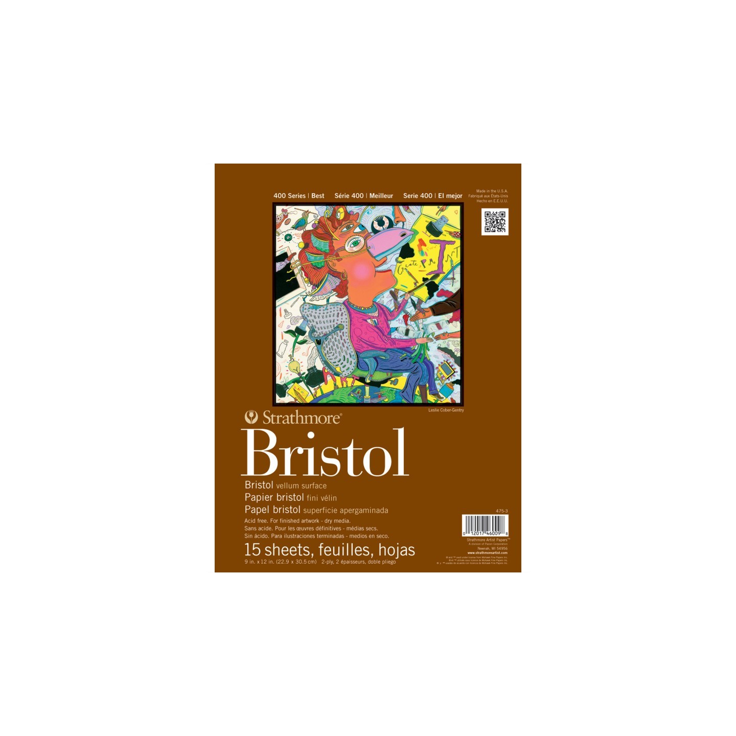 Strathmore 400 Series Bristol Paper Pad, Vellum Finish, 2-Ply, Tape Binding, 15 Sheet, 9x12 inch, 1 Count