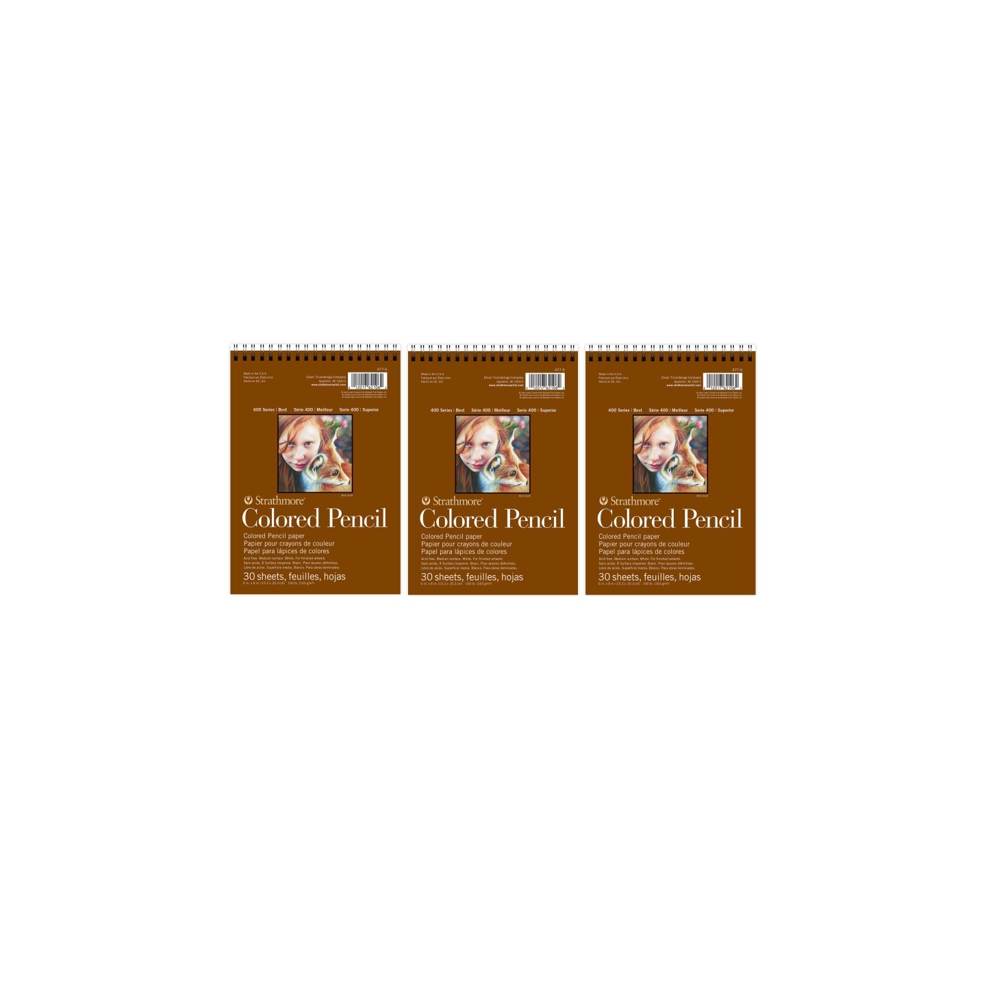 Strathmore 400 Series Color Pencil Pad, Wire Binding, 30 Sheet, 6x8 inch, Pack of 3