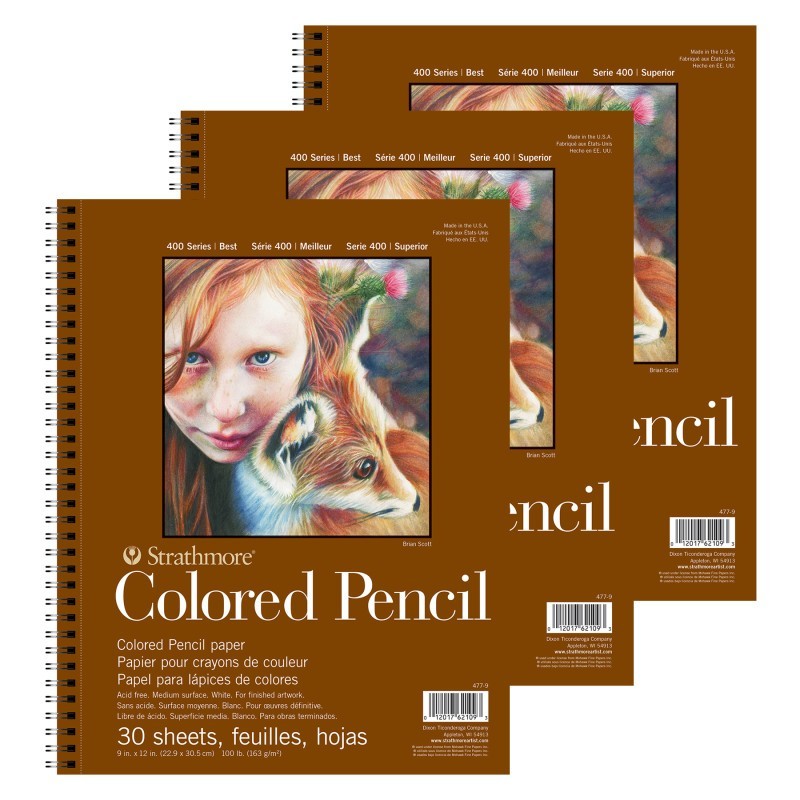 Strathmore 400 Series Color Pencil Pad, Wire Binding, 30 Sheet, 9x12 inch, Pack of 3
