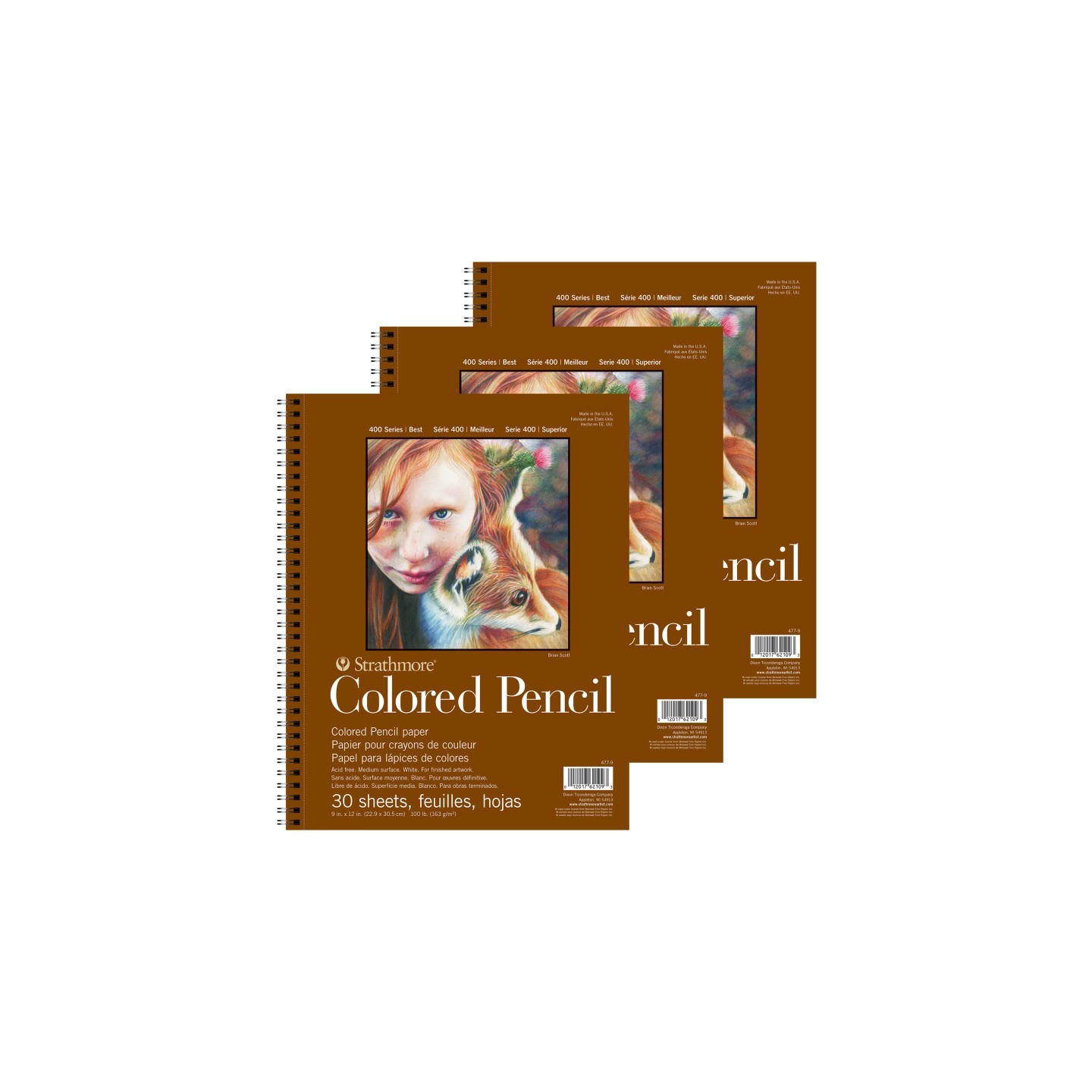 Strathmore 400 Series Color Pencil Pad, Wire Binding, 30 Sheet, 9x12 inch, Pack of 3