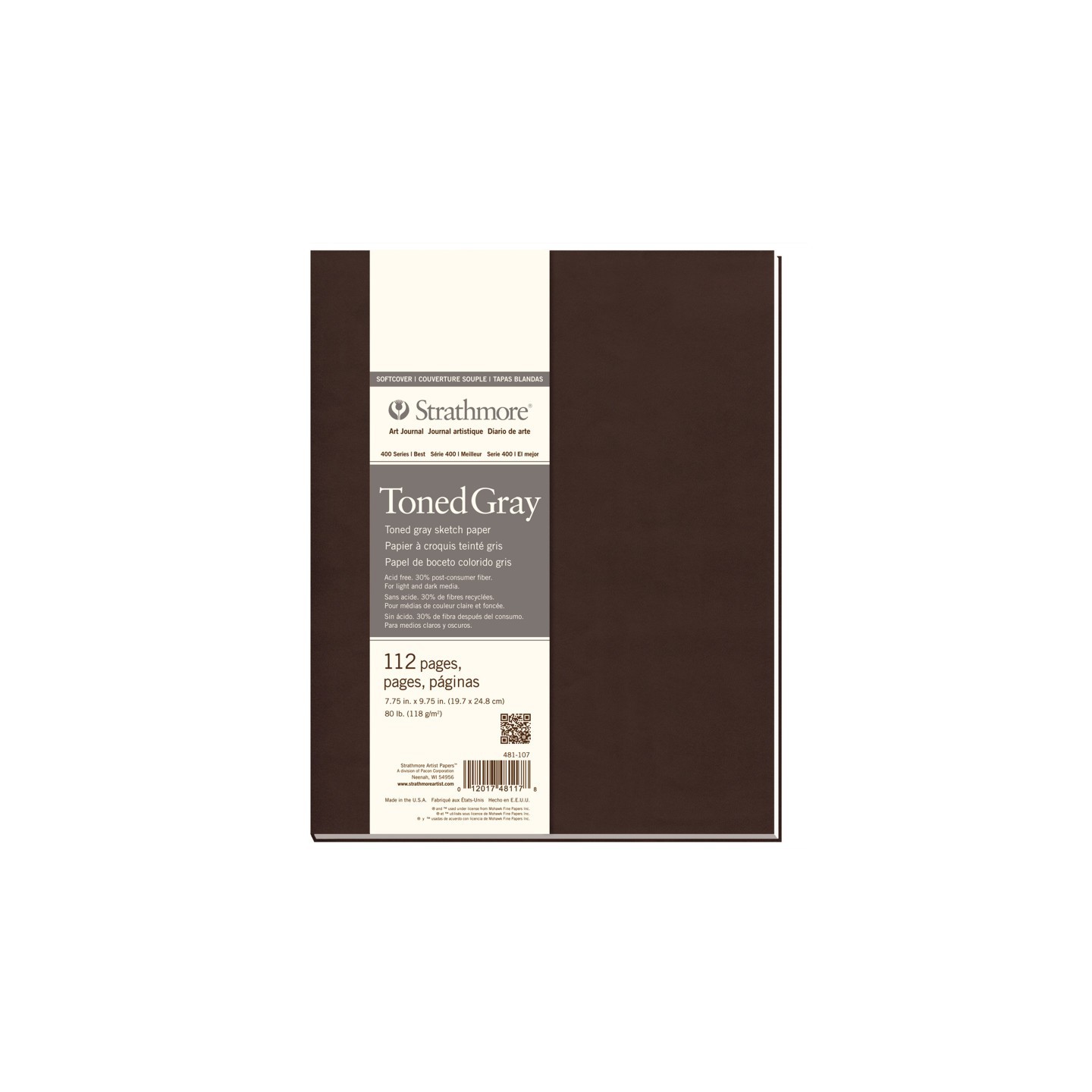 Strathmore 400 Series Art Journal Sketch Paper, Toned Gray, Soft Cover Binding, 56 Sheet, 7.75x9.75 inch, 1 Count