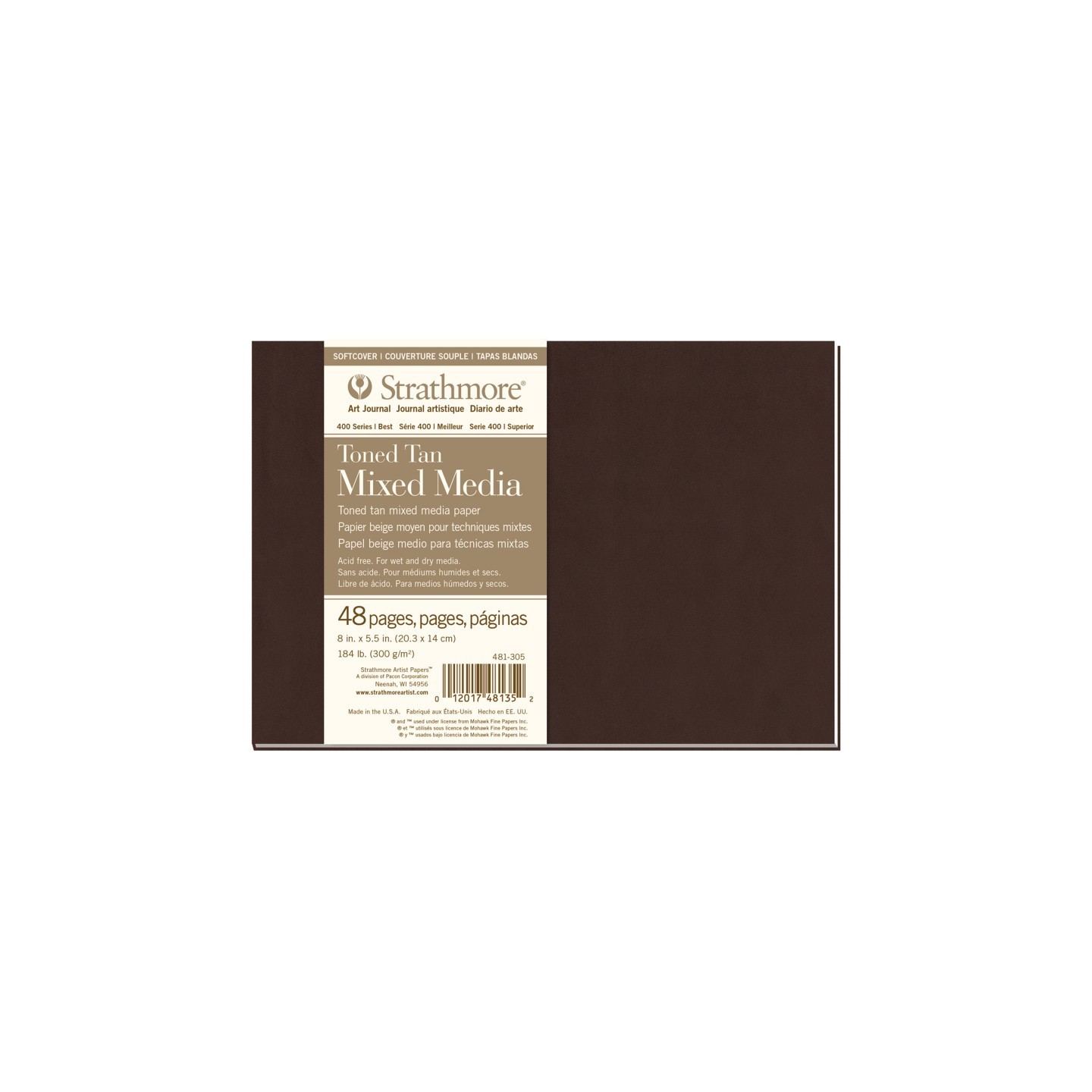 Strathmore 400 Series Art Journal Mixed Media Paper, Toned Tan, Soft Cover Binding, 48 Sheet, 8x5.5 inch, 1 Count